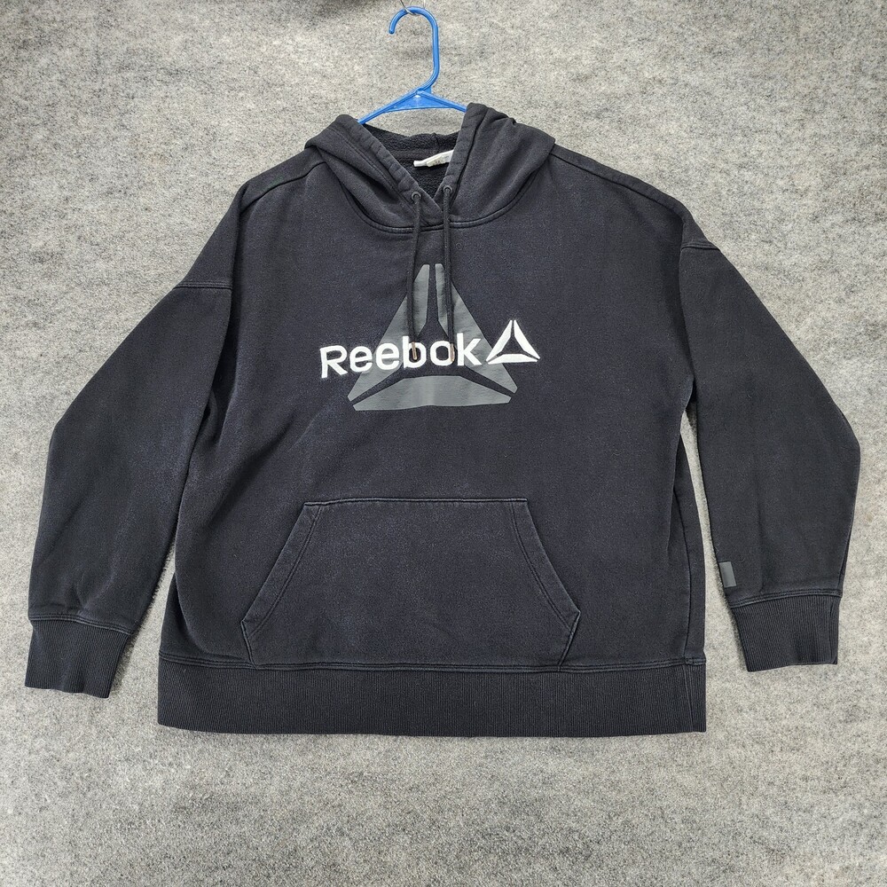 Reebok Hoodie Womens Large Long Sleeve Black Hooded Sweatshirt